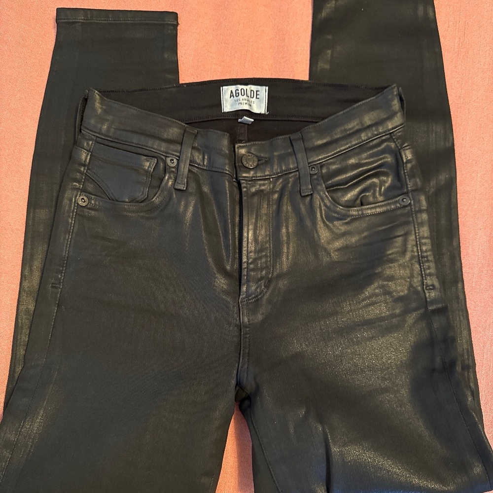 AGoldE skinny black wax jeans 25